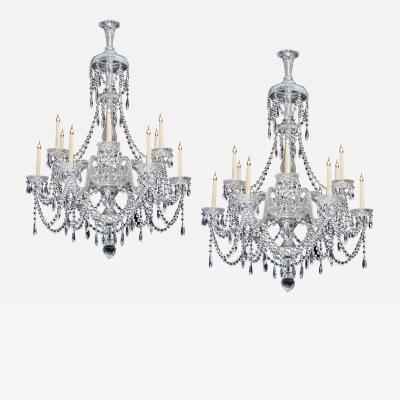  Perry Co A FINE PAIR OF TWELVE LIGHT CUT GLASS ANTIQUE CHANDELIERS BY PERRY CO