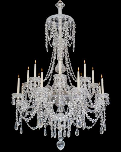  Perry Co A SIXTEEN LIGHT ANTIQUE CRYSTAL CHANDELIER BY PERRY CO