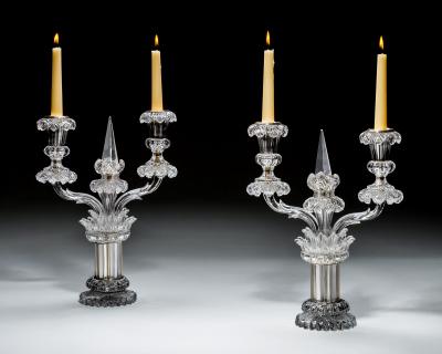  Perry Co AN UNUSUAL PAIR OF CUT CRYSTAL CANDELABRA BY PERRY CO