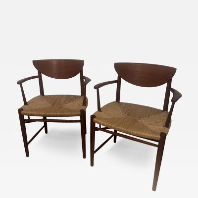 Pair of Teak and Paper Cord Armchairs