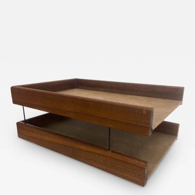  Peter Pepper Products 1970s Modern Two Tier Paper Tray Solid Walnut Wood and Bronze Desk Accessory