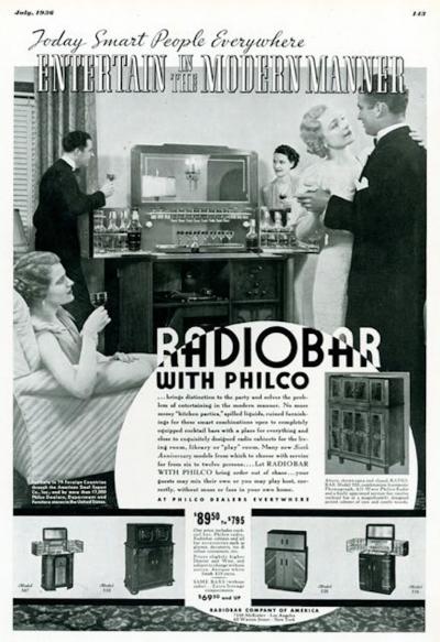  Philco Rare Art Deco Philco RadioBar with Decorative Wood Veneers and Bluetooth