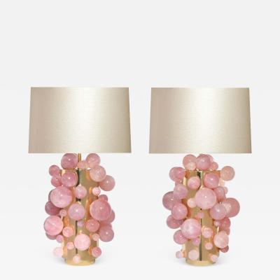  Phoenix Gallery Pair of Pink Rock Crystal Bubble Lamps by Phoenix