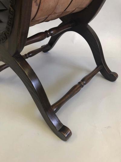  Pierre Lottier French Modern Neoclassical Leather Strap Chair and Ottoman Attr Pierre Lottier