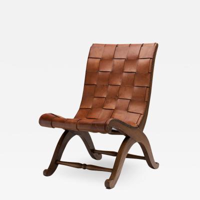  Pierre Lottier Mid Century Spanish Valenti Leather Chair by Pierre Lottier Spain 1950s