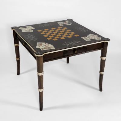  Pierre Lottier Regency style games table and four armchairs