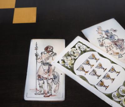  Pierre Lottier Regency style games table and four armchairs