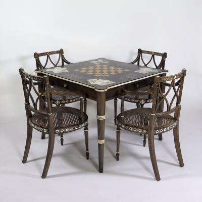  Pierre Lottier Regency style games table and four armchairs