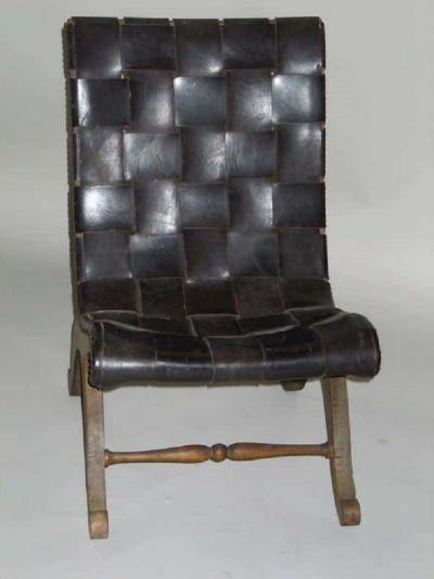  Pierre Lottier Spanish Modern Neoclassical Leather Strap Chair Attributed to Pierre Lottier