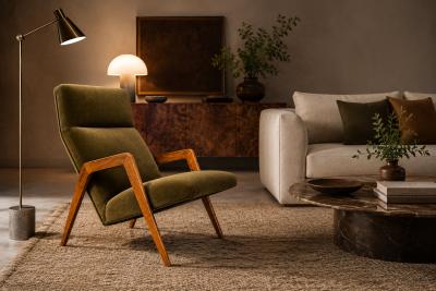  Pierre Weckx Brazilian Modern Armchair in Pau Marfim Green Mohair Pierre Weckx