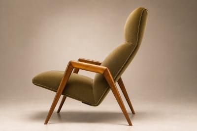  Pierre Weckx Brazilian Modern Armchair in Pau Marfim Green Mohair Pierre Weckx
