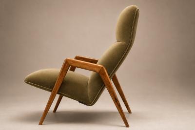  Pierre Weckx Brazilian Modern Armchair in Pau Marfim Green Mohair Pierre Weckx