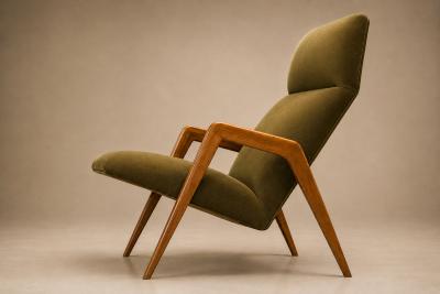  Pierre Weckx Brazilian Modern Armchair in Pau Marfim Green Mohair Pierre Weckx