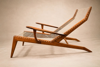  Pierre Weckx Brazilian Modern Chaise Lounge in Cavi na Wood Olive Mohair Pierre Weckx