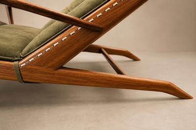  Pierre Weckx Brazilian Modern Chaise Lounge in Cavi na Wood Olive Mohair Pierre Weckx