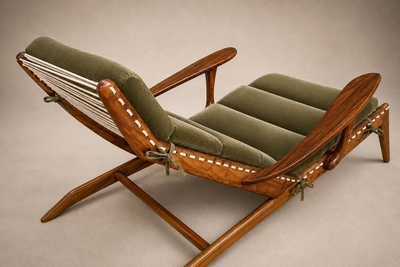  Pierre Weckx Brazilian Modern Chaise Lounge in Cavi na Wood Olive Mohair Pierre Weckx