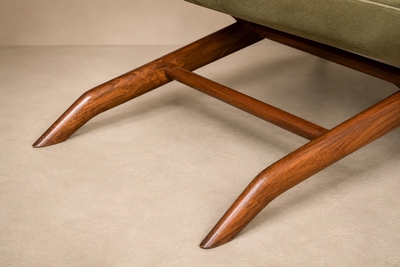  Pierre Weckx Brazilian Modern Chaise Lounge in Cavi na Wood Olive Mohair Pierre Weckx