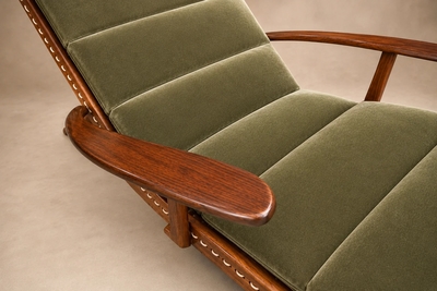  Pierre Weckx Brazilian Modern Chaise Lounge in Cavi na Wood Olive Mohair Pierre Weckx