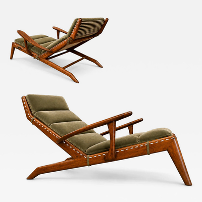  Pierre Weckx Brazilian Modern Chaise Lounge in Cavi na Wood Olive Mohair Pierre Weckx