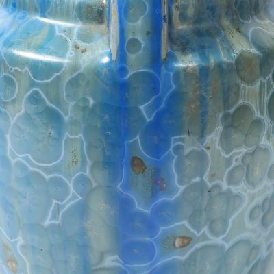  Pierrefonds Art Deco Skyscraper Style Speckled Organic Blue Ceramic Vase signed Pierrefonds
