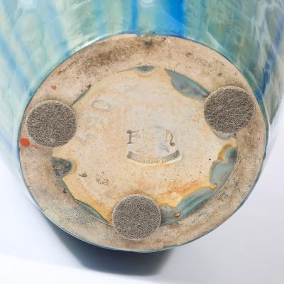  Pierrefonds Art Deco Skyscraper Style Speckled Organic Blue Ceramic Vase signed Pierrefonds