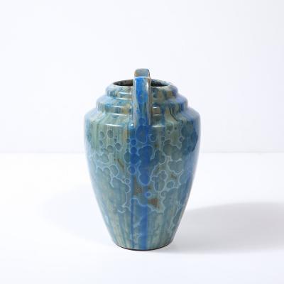  Pierrefonds Art Deco Skyscraper Style Speckled Organic Blue Ceramic Vase signed Pierrefonds