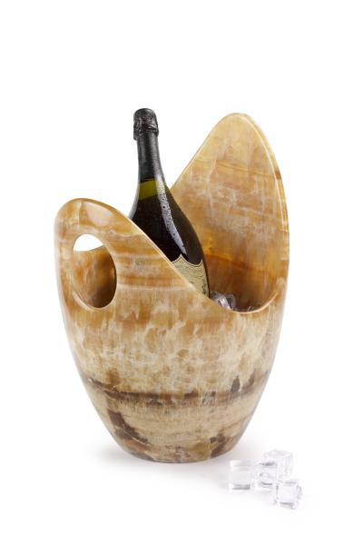  Pieruga Marble Champagne bucket ice bucket sculpture vase in Amber onyx hand carved in Italy