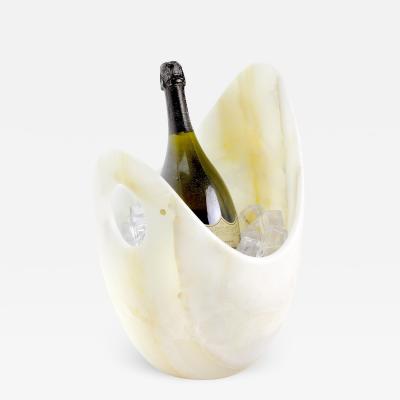  Pieruga Marble Champagne bucket ice bucket vase sculpture in white Onyx hand carved in Italy