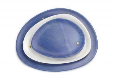  Pieruga Marble Set of Plates in Azul Macaubas and White Onyx hand carved in Italy