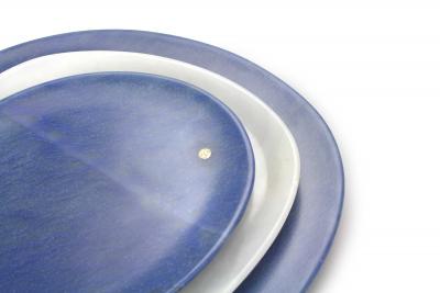  Pieruga Marble Set of Plates in Azul Macaubas and White Onyx hand carved in Italy