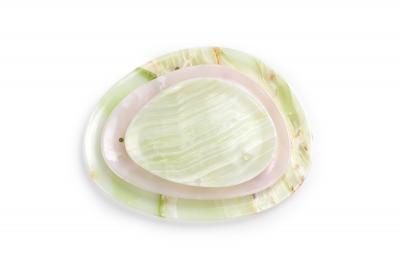  Pieruga Marble Set of Plates in Green and Pink Onyx hand carved in Italy