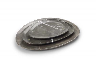 Pieruga Marble Set of Plates in Imperial Grey Marble hand carved in Italy