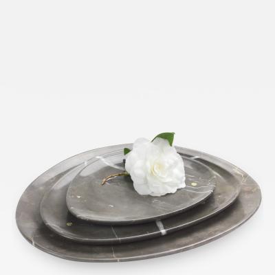  Pieruga Marble Set of Plates in Imperial Grey Marble hand carved in Italy