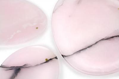  Pieruga Marble Set of Plates or Platters in Pink Onyx hand carved in Italy