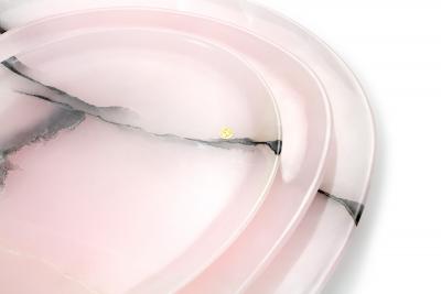  Pieruga Marble Set of Plates or Platters in Pink Onyx hand carved in Italy