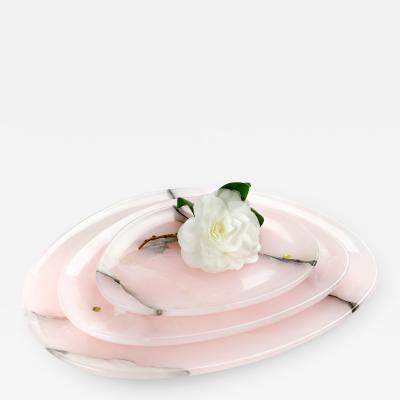  Pieruga Marble Set of Plates or Platters in Pink Onyx hand carved in Italy