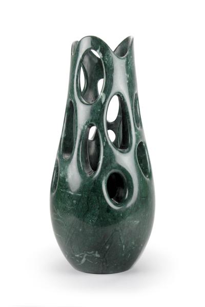  Pieruga Marble Vase sculpture in Imperial Green marble carved by hand in Italy