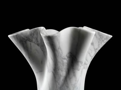  Pieruga Marble Vase sculpture in white Arabescato marble carved by hand in Italy