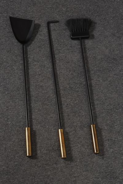  Pilgrim Manufacturing Vintage Modernist Iron and Brass Fireplace Tool Set with Brush Shovel and Poker