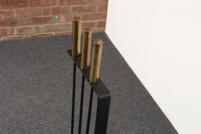  Pilgrim Manufacturing Vintage Modernist Iron and Brass Fireplace Tool Set with Brush Shovel and Poker