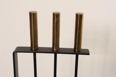  Pilgrim Manufacturing Vintage Modernist Iron and Brass Fireplace Tool Set with Brush Shovel and Poker