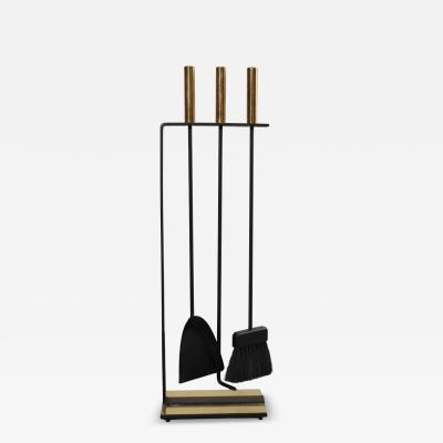  Pilgrim Manufacturing Vintage Modernist Iron and Brass Fireplace Tool Set with Brush Shovel and Poker