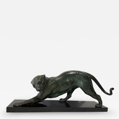  Plagnet Art Deco Panther Sculpture by Plagnet White Bronze Marble France circa 1925