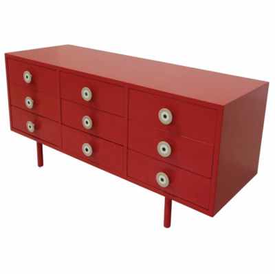  Planula Mid Century Modern Red Lacquered Sideboard by Planula Italy 1970s