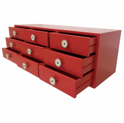  Planula Mid Century Modern Red Lacquered Sideboard by Planula Italy 1970s