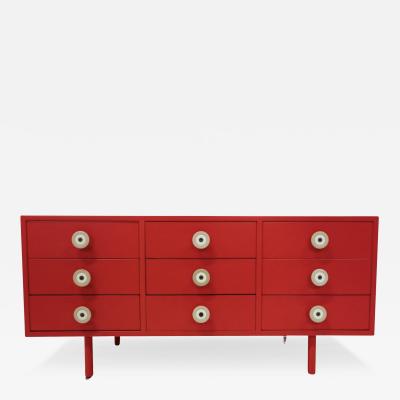  Planula Mid Century Modern Red Lacquered Sideboard by Planula Italy 1970s