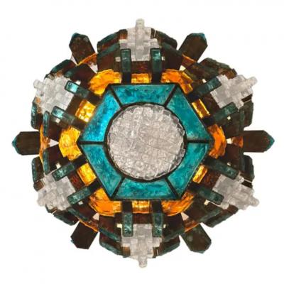  Poliarte Extraordinary Poliarte Hammered Glass Iron Ceiling Fixture 1970s