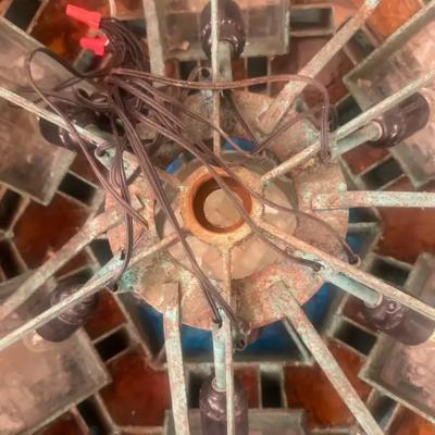  Poliarte Extraordinary Poliarte Hammered Glass Iron Ceiling Fixture 1970s