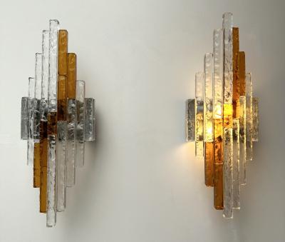  Poliarte Hammered Glass Metal Sconce by Poliarte Italy 1970s
