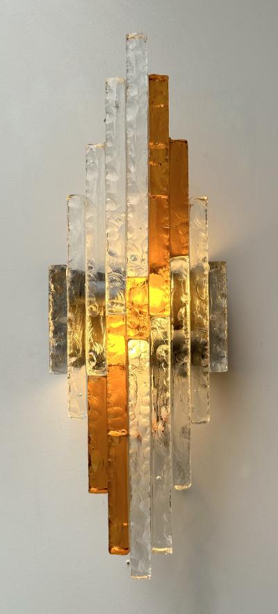  Poliarte Hammered Glass Metal Sconce by Poliarte Italy 1970s